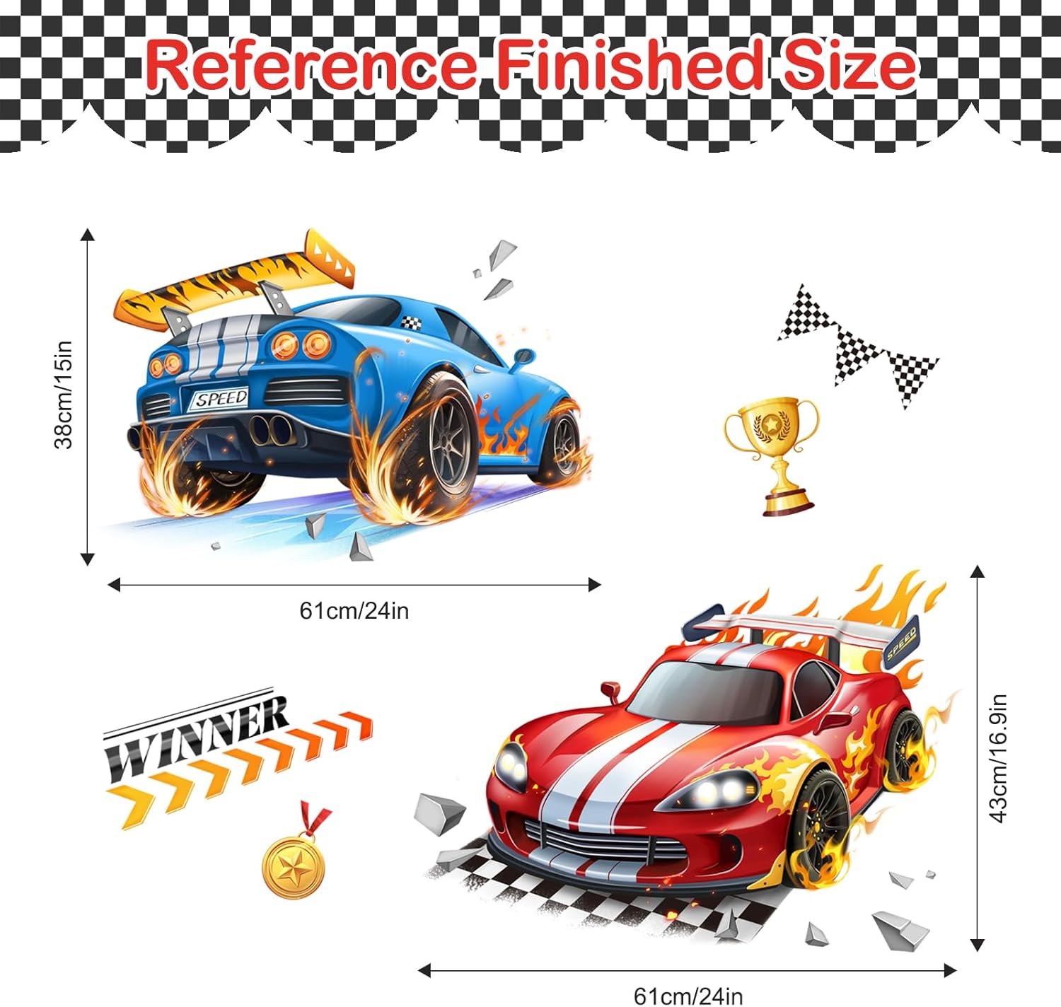 Thumbnail 3 de Tanlaby 3D Auto Wandtattoo Rennwagen – 2‑teiliges Wandmotiv für Kinderzimmer