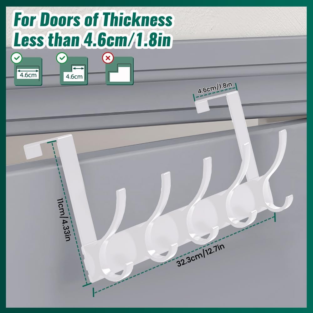 Detalle de MIVITOOM Over Door Hanger with 5 Hooks (White) – heavy duty hooks for coats, towels, keys and bags