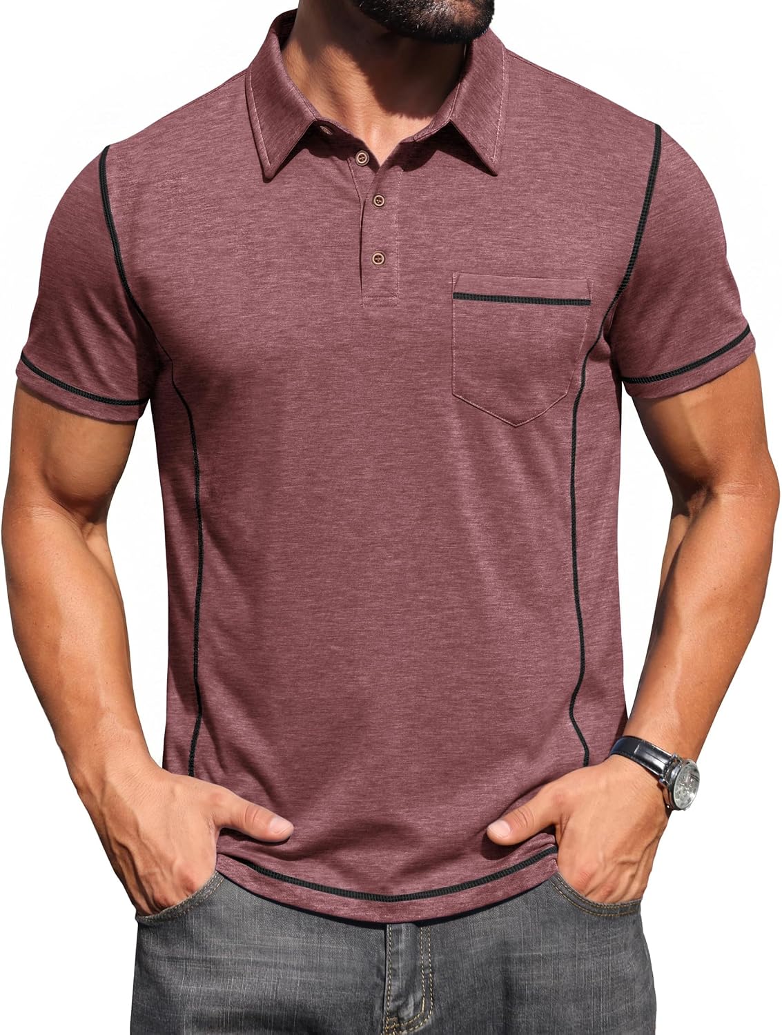 Detalle de Volemo Men’s Short Sleeve Polo Shirts – Casual Summer Smart Polo with Pocket