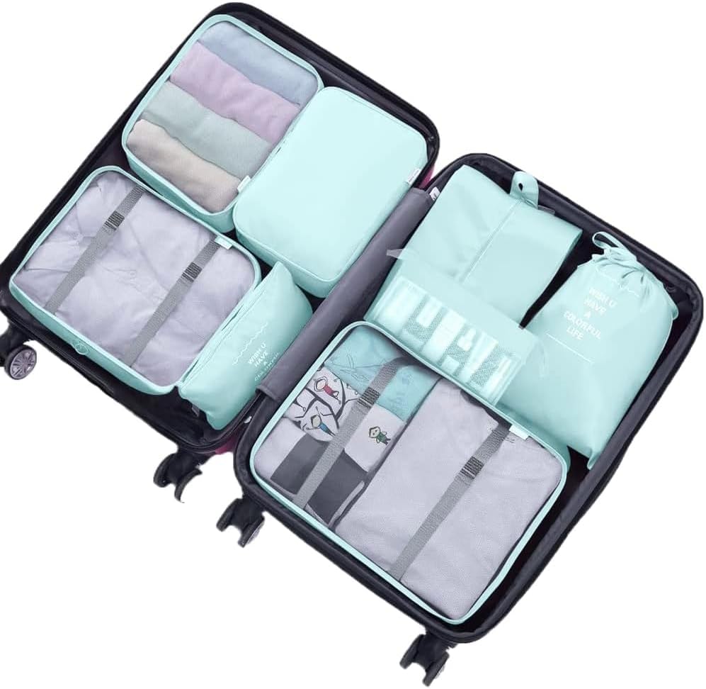 Detalle de Lychico 9-Piece Packing Cubes Set for Suitcase — Waterproof Travel Organisers in Blue