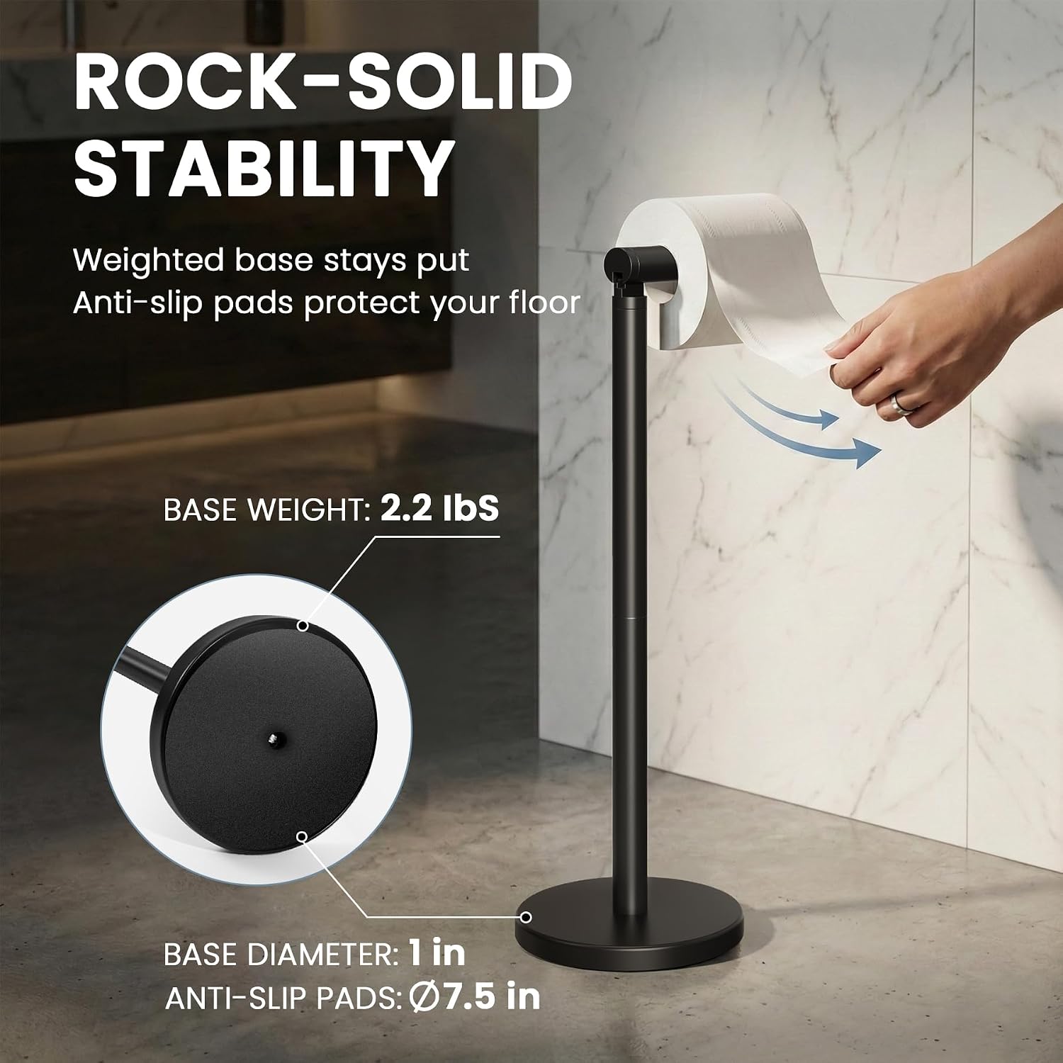 Detalle de Cesun Freestanding Toilet Paper Holder, Black SUS304 Steel, 5-Roll Storage