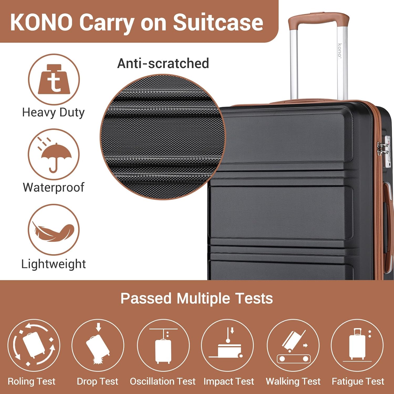 Thumbnail 2 de Kono Suitcase Lightweight ABS+PC Hard Shell Cabin Case with TSA Lock & 360° Wheels