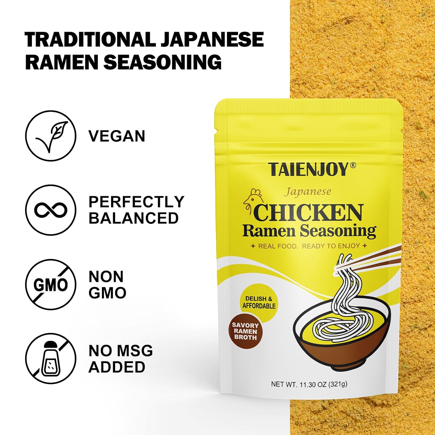 Detalle de Taienjoy Ramen Seasoning Powder, Vegan Japanese Chicken Flavor, Low Sodium