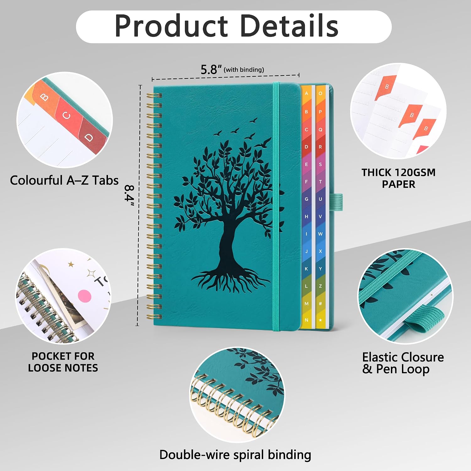 Detalle 2 de ZXHQ Password Book, 5.8" x 8.4", A–Z Tabs, 120 GSM Paper & Twin-Wire Binding
