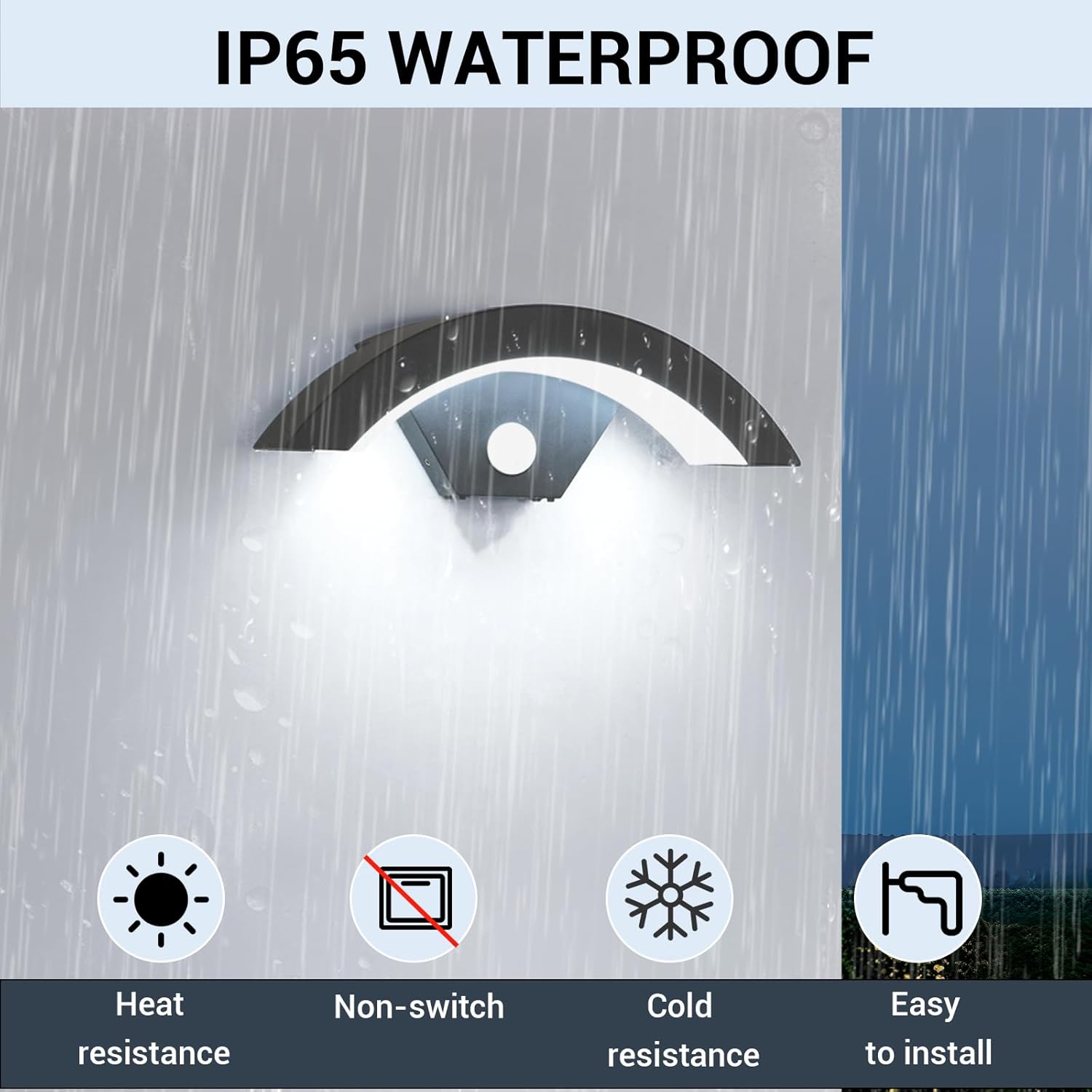 Thumbnail 2 de Set da 2 applique da esterno LED con sensore di movimento 24W IP65, design a U nero, 6500K (luce bianca fredda)