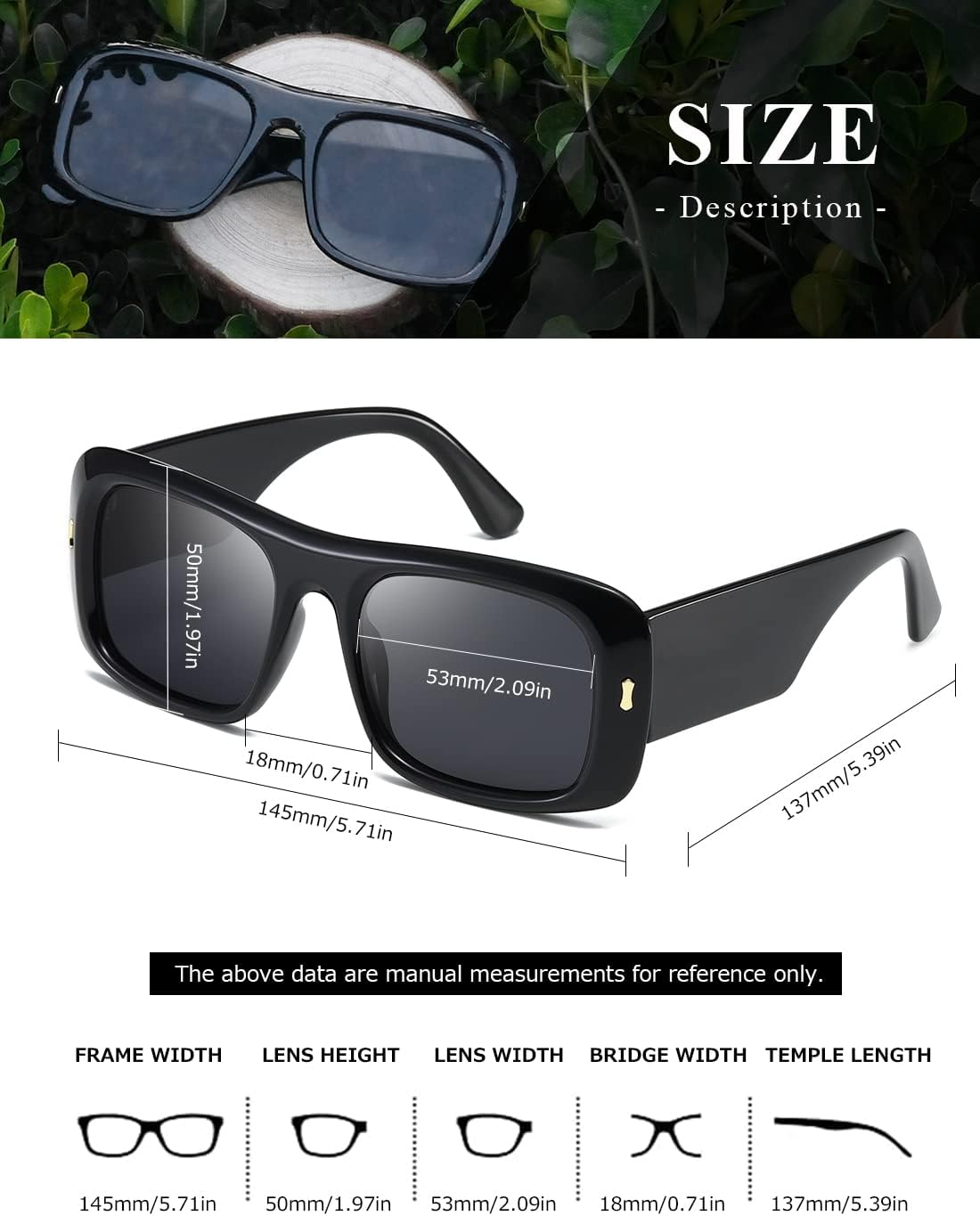 Thumbnail 5 de kimorn Sunglasses for Women and Men – Trendy Retro Oversize Square Frames K1337