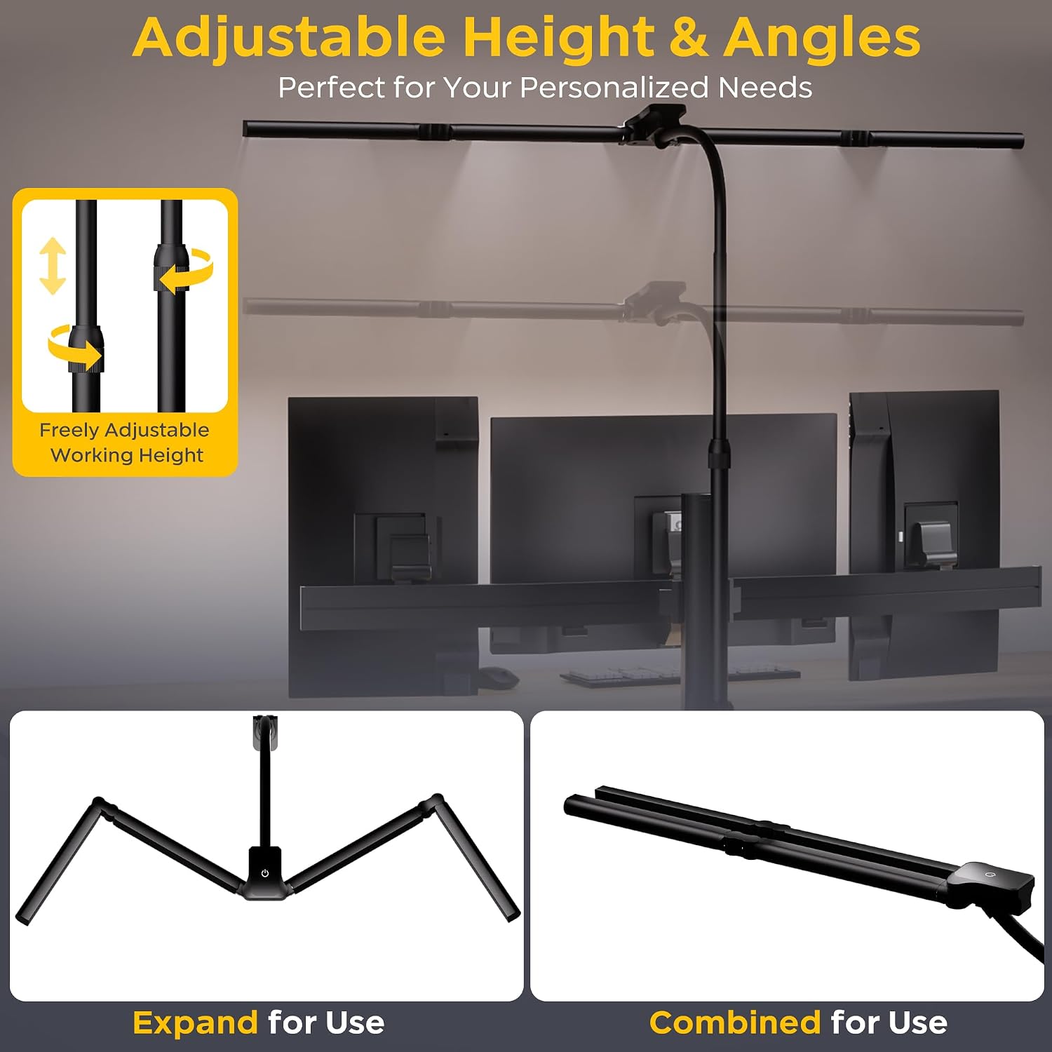 Detalle de EYOCEAN Schreibtischlampe mit 4 Lichtquellen – verstellbar, Fernbedienung, 24W Tageslicht