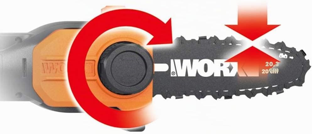 Detalle de WORX 2 in 1 18V (20V MAX) Combo Set: tagliasiepi telescopico da 45 cm e motosega da 20 cm WG908E con PowerShare
