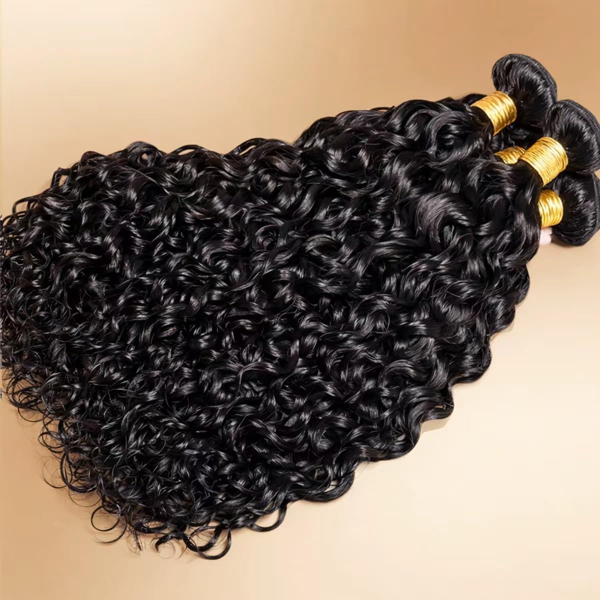 Detalle de 10A Water Wave Bundles: Brazilian Unprocessed Virgin Remy Hair (16, 18, 20 Inch) – Deep Curly, Natural Black