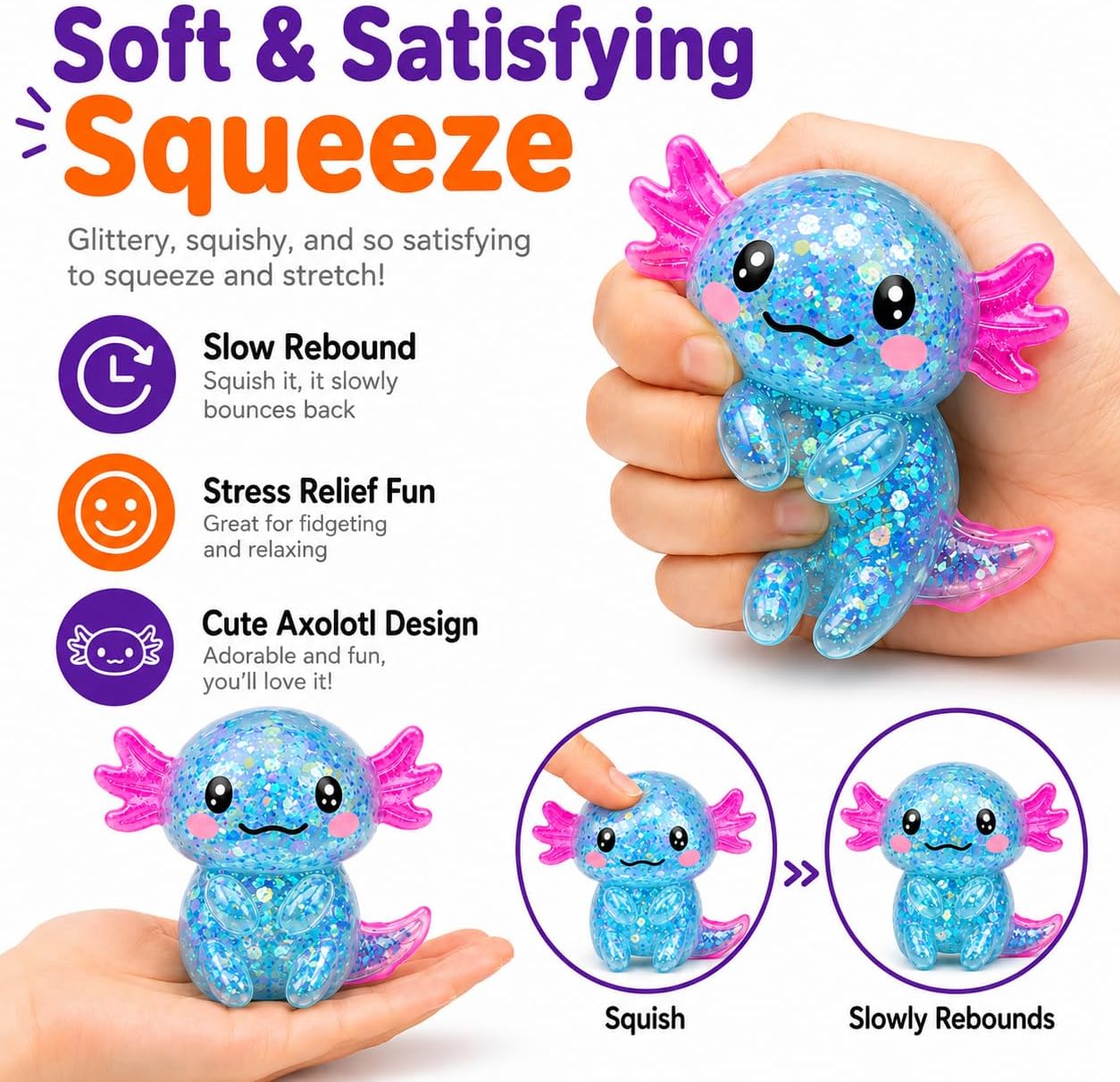 Detalle de HFZCZW Blue Axolotl Squishy Toy Set, Glitter-Filled TPR, 24 Count