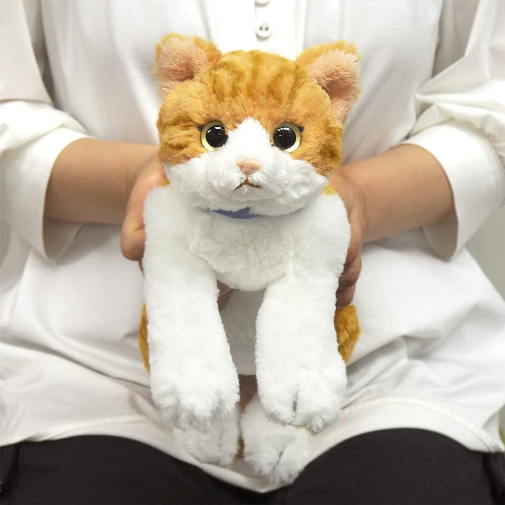 Detalle de サンレモン ひざねこ チャシロ S P-7822 猫のぬいぐるみ、縞模様とゴールドアイ