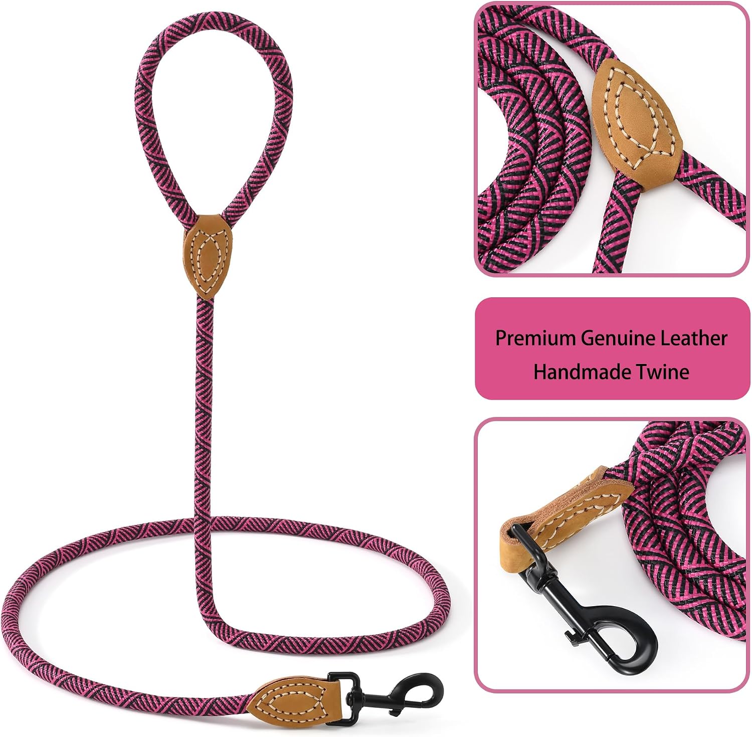 Thumbnail 4 de Mile High Life Rope Leash with Genuine Leather Connection (1/2 inch) – 4 ft / 5 ft / 6 ft heavy duty rope lead for medium & large dogs