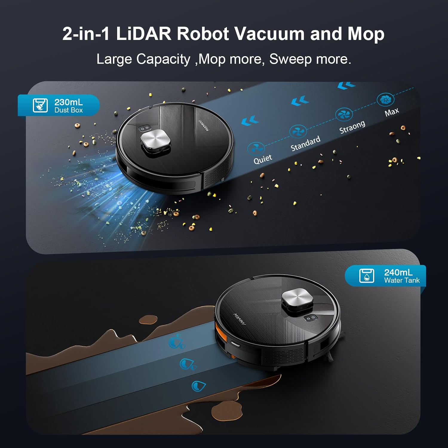 Detalle de MAMNV D13S MAX Robot Vacuum and Mop: 11500 Pa Suction, 3-in-1 Cleaning