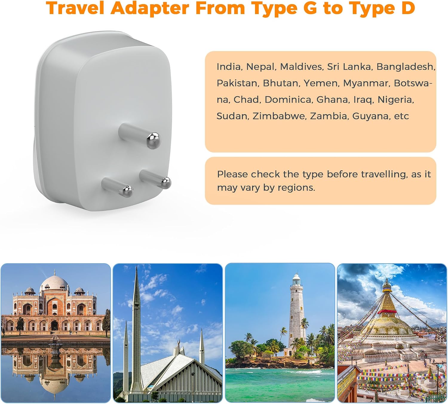 Detalle de TESSAN UK to India Plug Adapter 2-pack with USB-A and USB-C 🔌