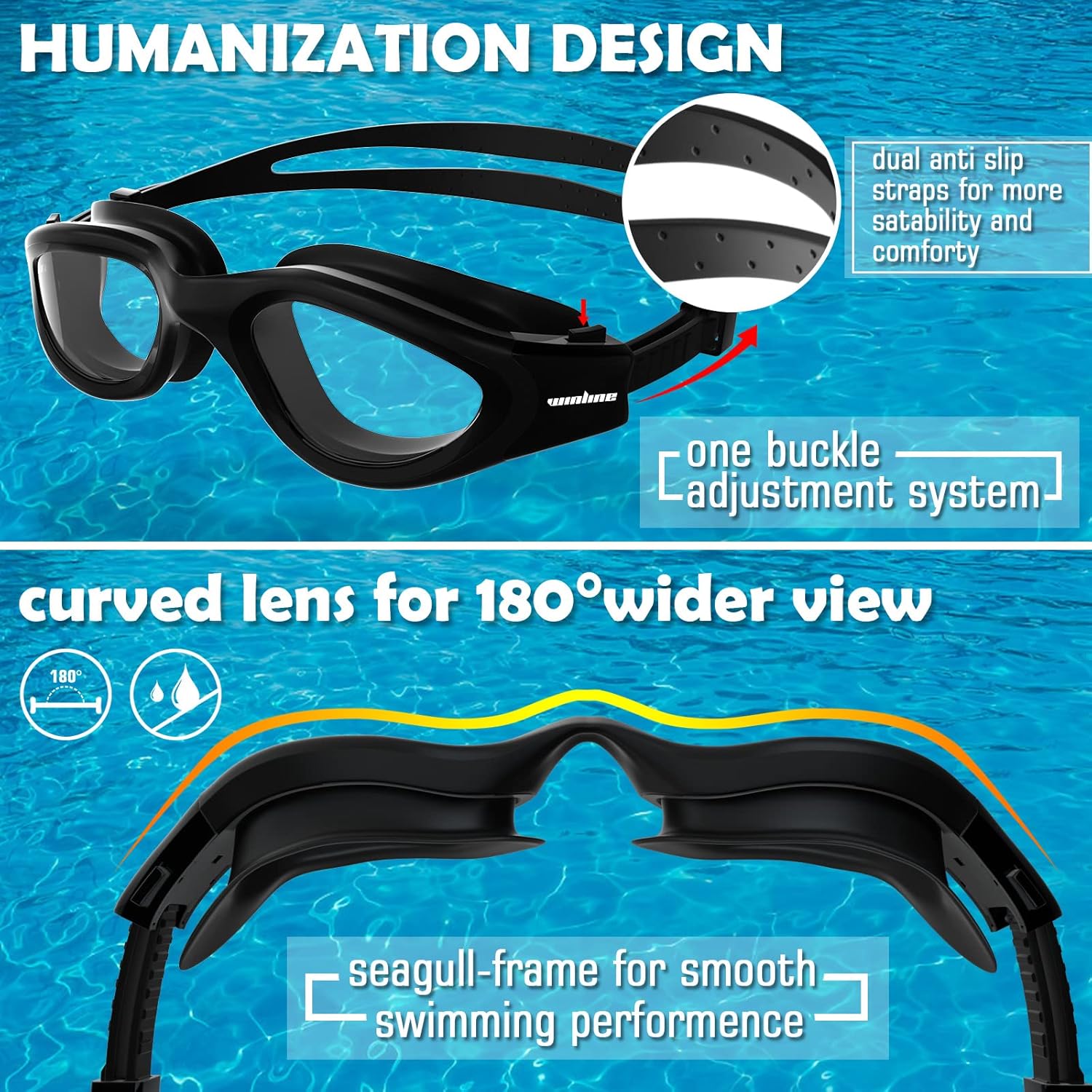 Thumbnail 4 de Winline Schwimmbrille für Erwachsene & Jugendliche mit UV-Schutz, Anti-Beschlag und weichen Nasenstegen