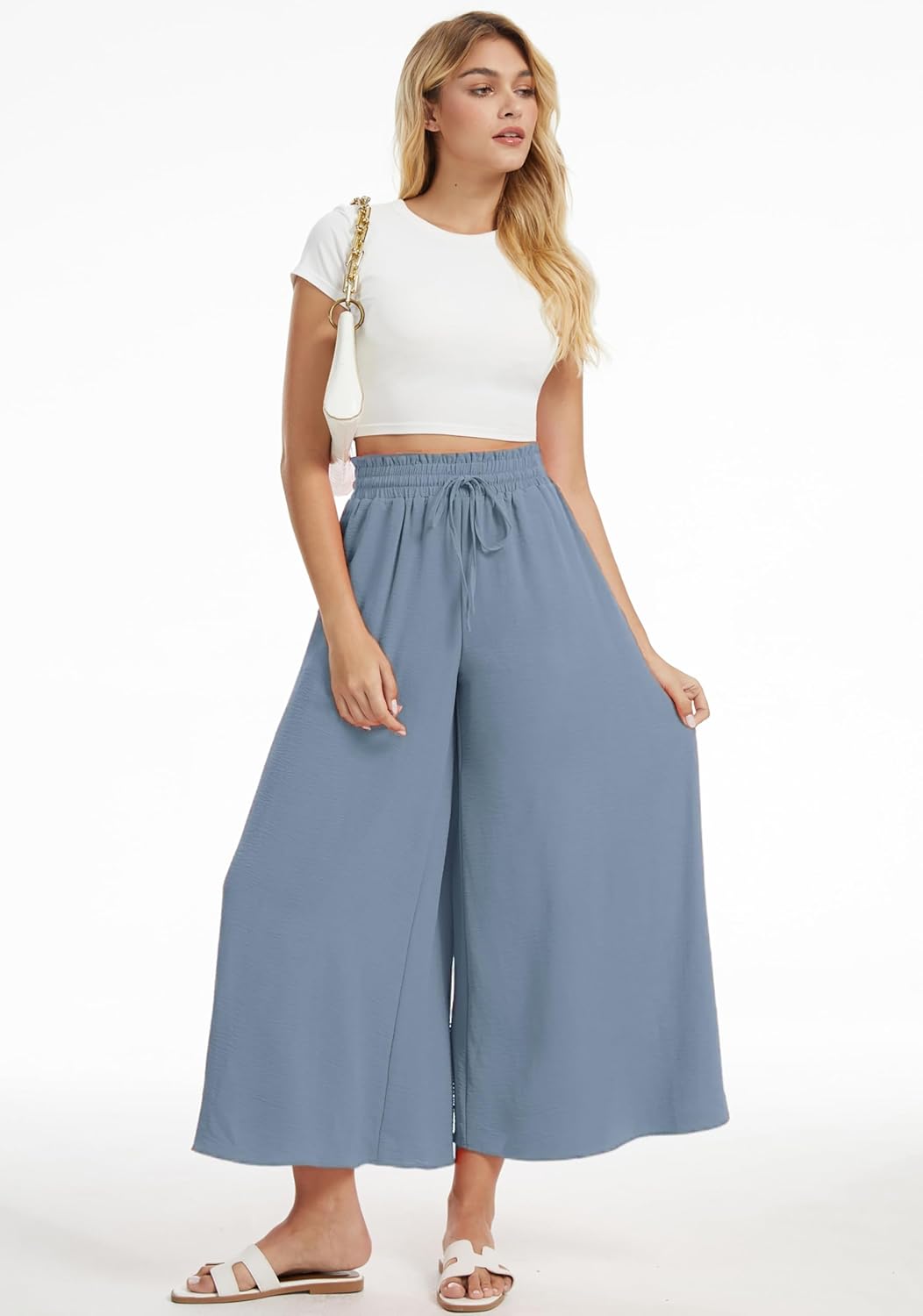 Thumbnail 4 de WUWUSKY Damen Sommerhose Palazzo – leichte High-Waist Culotte mit 2 Taschen
