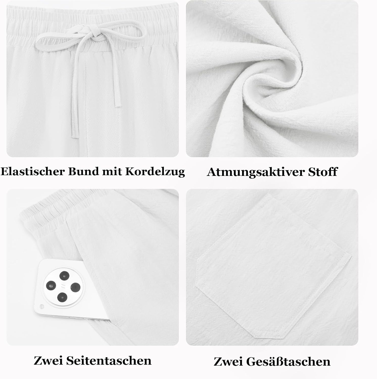 Detalle de Litthing Leinenhose Herren – leichte Sommerhose mit Kordelzug, Baumwoll-Leinen-Mischung
