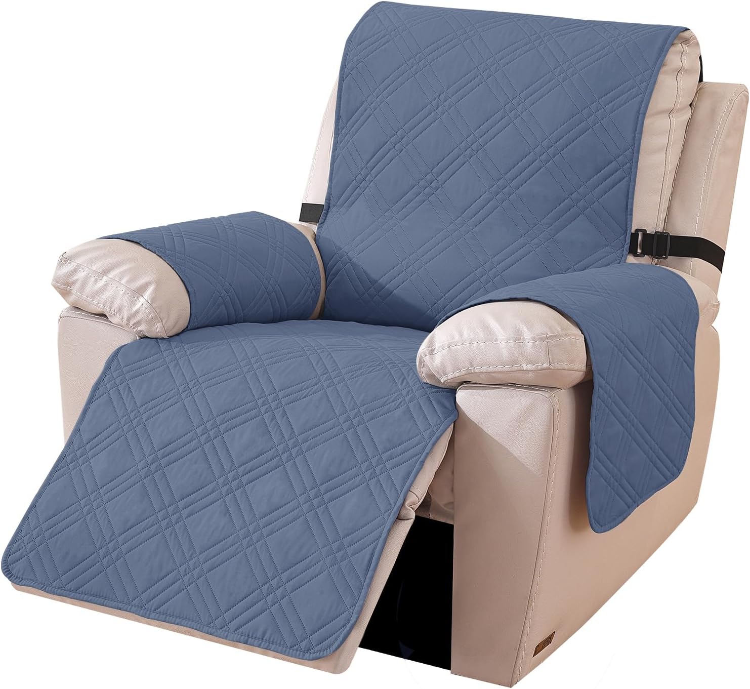 Detalle de Housse de Fauteuil Relax Ystyle, Réversible et Anti-Dérapante – 1 Place, Gris-Bleu / Gris Clair