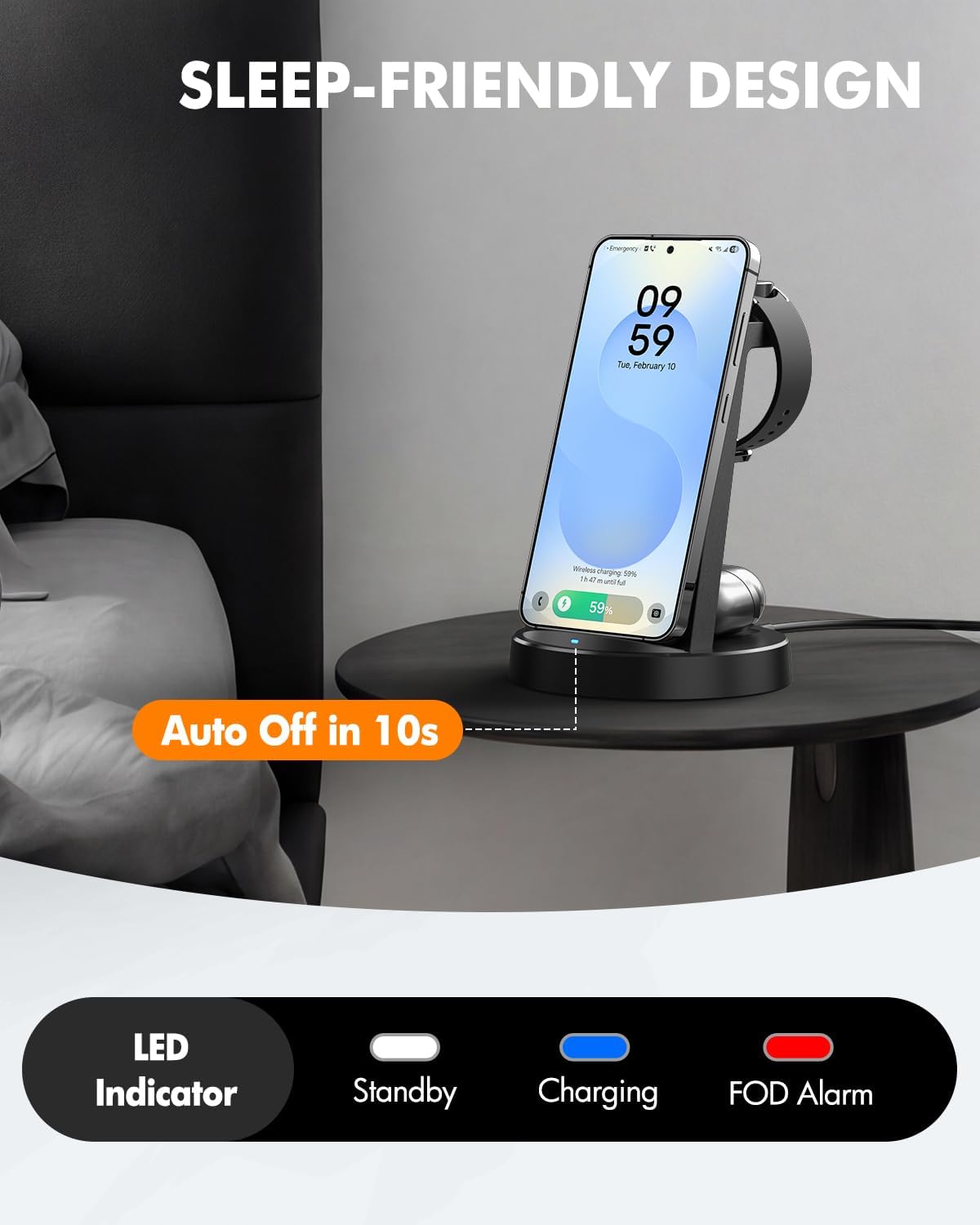 Detalle de Wireless Charger for Samsung: 3-in-1 Android Charging Station
