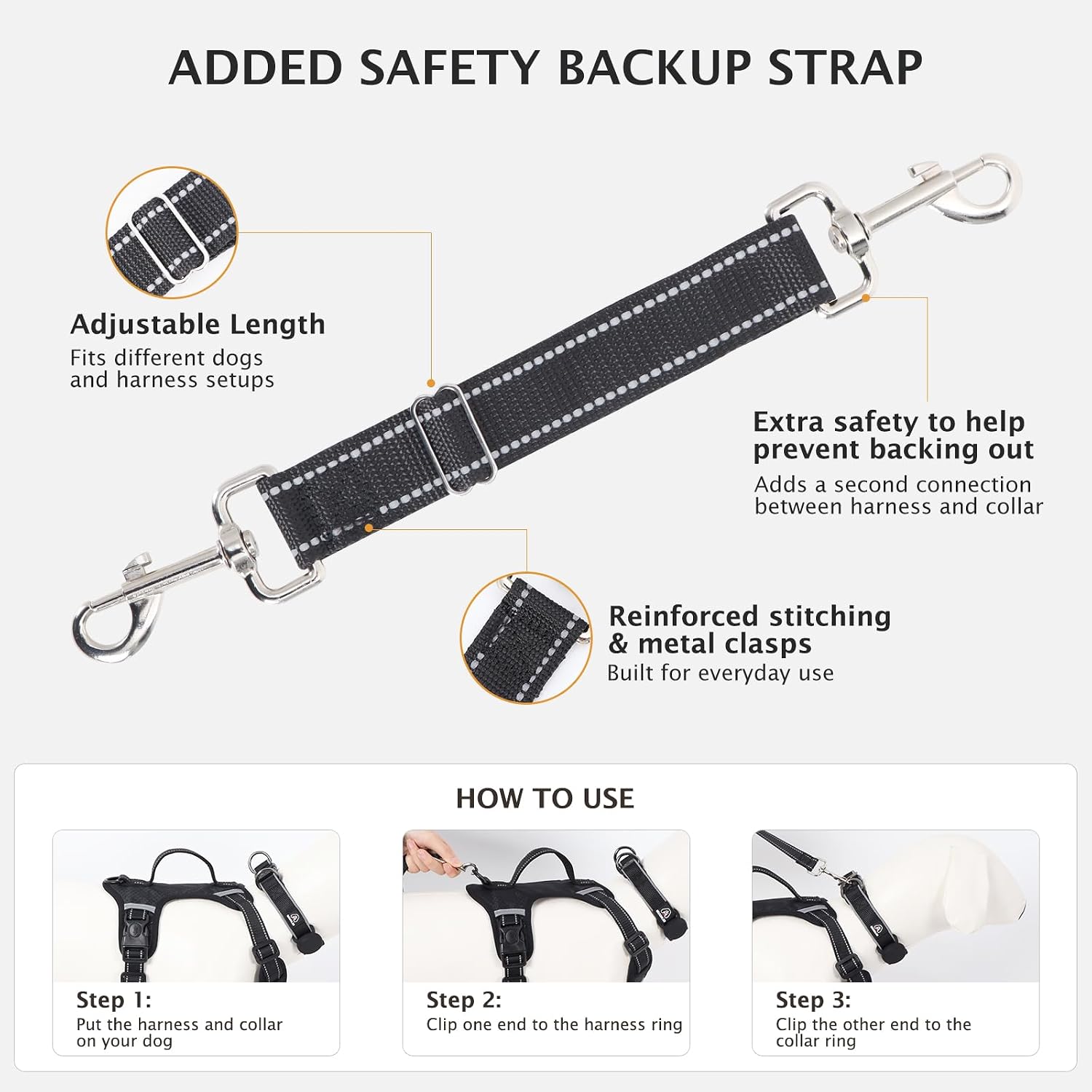 Thumbnail 4 de IEUUMLER No Pull Dog Harness, Reflective Front Clip Vest with Leash, Car Seat Belt, Backup Strap and AirTag Accessory Slot (Size M, Black)