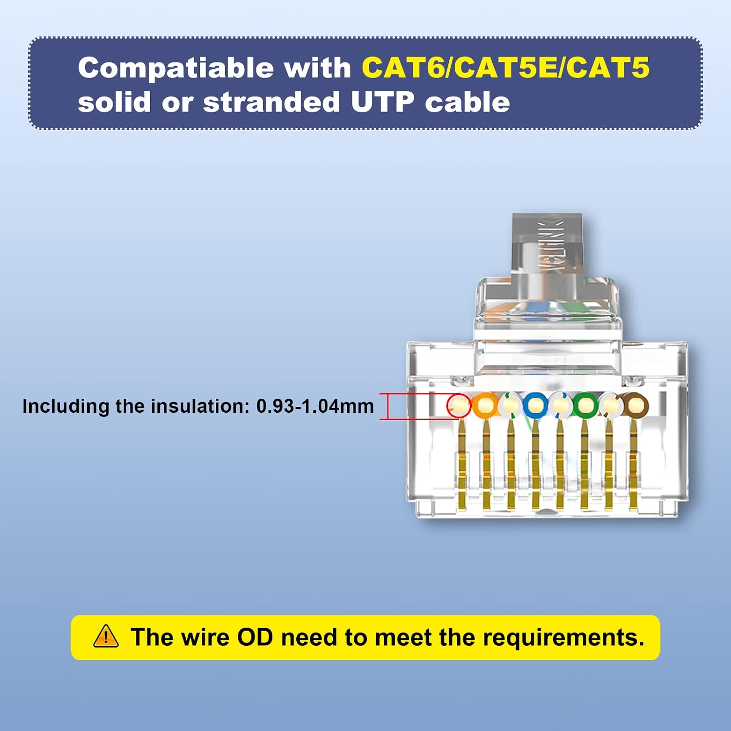 Detalle de VCE RJ45 Connector Pass Through Cat6 (100 Pack) – Easy Wiring for Cat6/Cat5e Networks