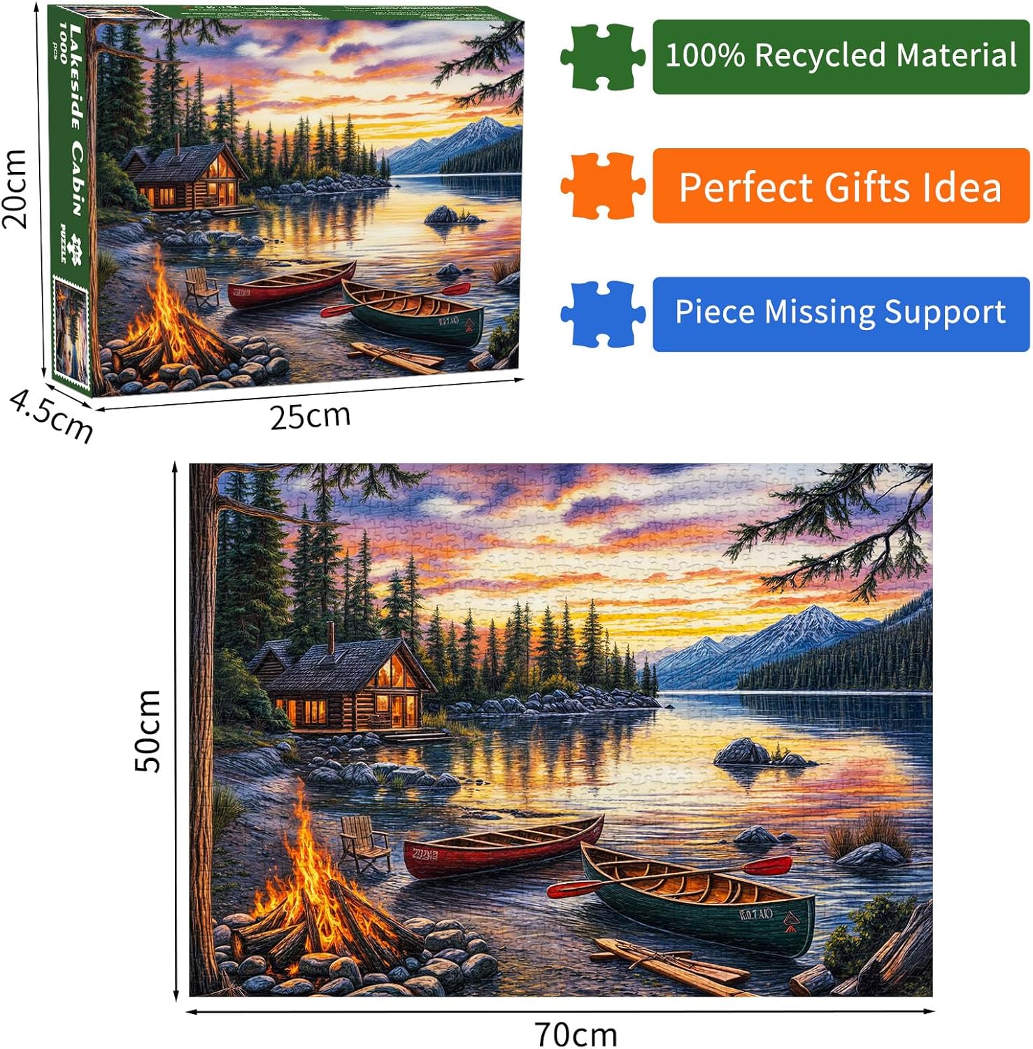 Thumbnail 1 de Lakeside Cobin 1000-Piece Jigsaw Puzzle for Adults: Cozy Campfire and Canoes