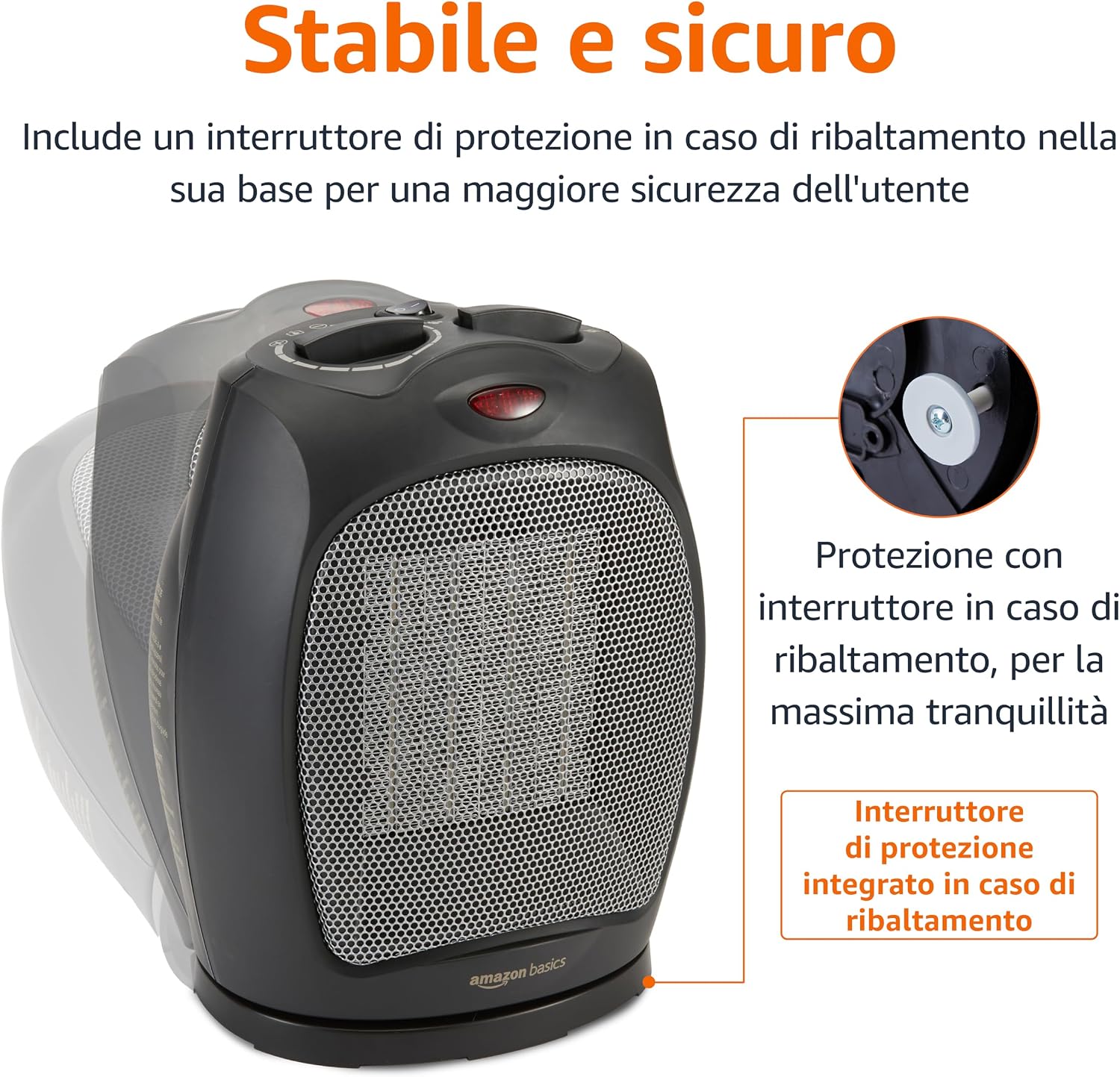Thumbnail 4 de Amazon Basics Termoventilatore oscillante in ceramica 1800 W con termostato regolabile – Nero