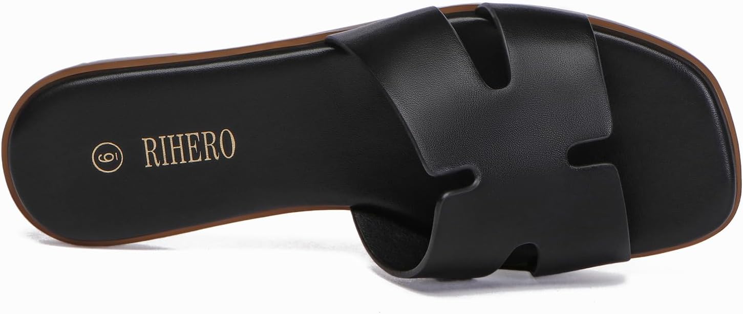 Thumbnail 4 de Rihero Women’s Dressy Flat Sandals Comfortable Slip-On Leather Slide Sandals
