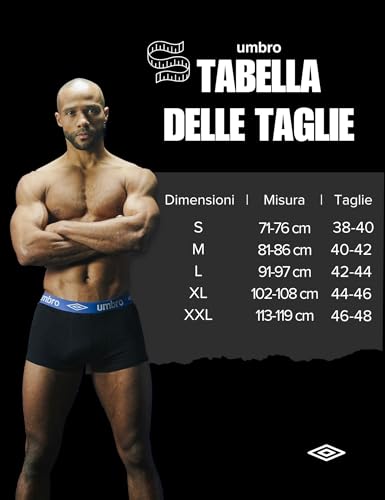 Detalle 2 de Umbro Mutande Boxer Uomo 100% Cotone – Set da 5, Nero, M
