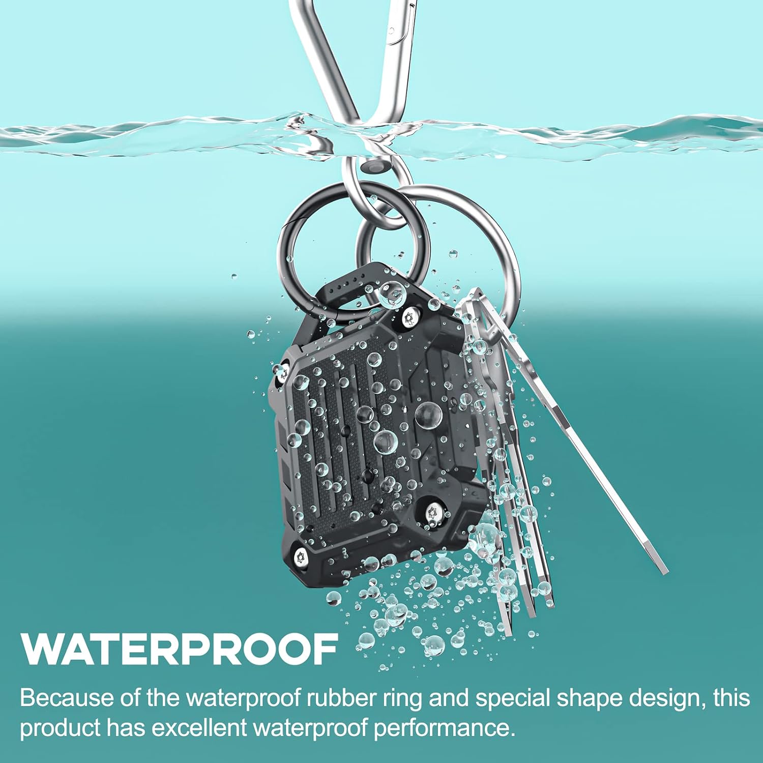 Detalle de DOVICK hs Waterproof AirTag Keychain Case, TPU Full-Cover Holder, 2-Pack