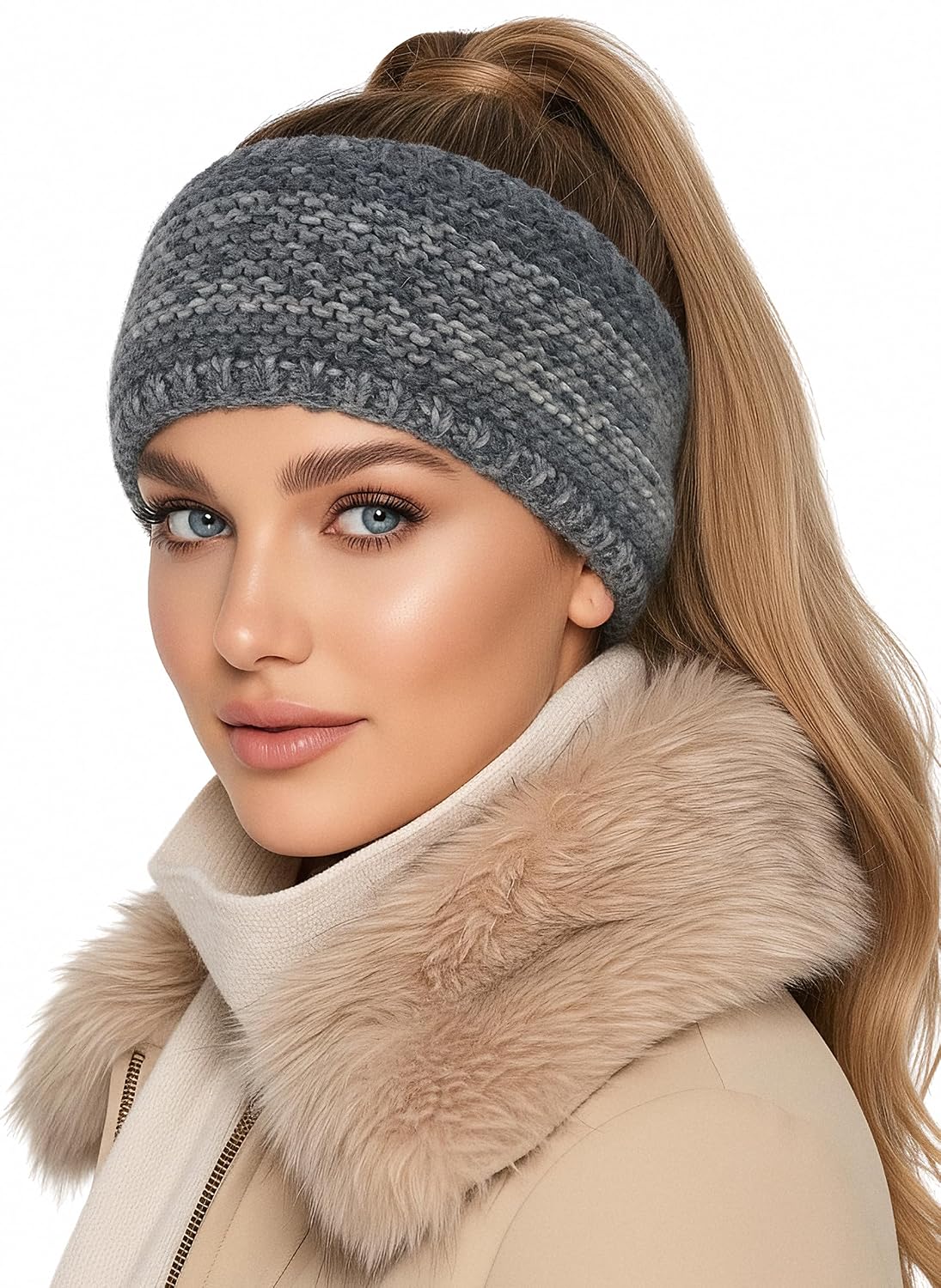 Detalle 2 de Baesics Stirnband Farbverlauf Blau – warmes Thermo-Fleece Unisex-Ohrwärmer (One Size)
