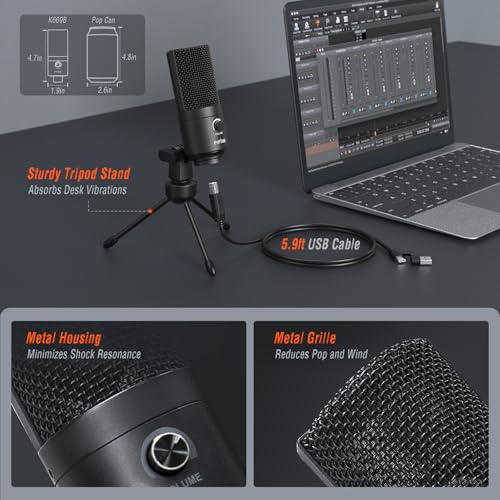 Detalle 2 de FIFINE K669B USB Condenser Microphone for PC – Straightforward USB Mic with Volume Knob