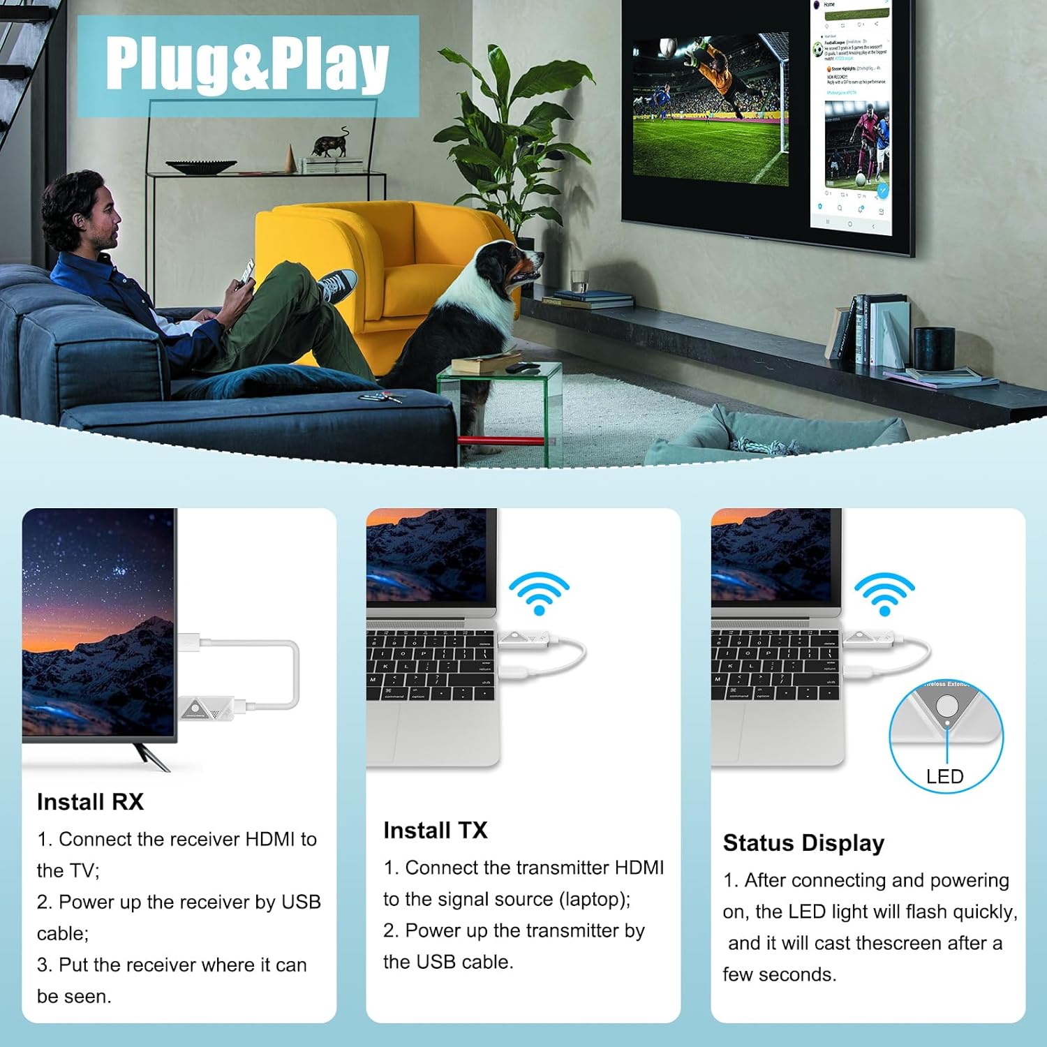 Thumbnail 5 de Wireless HDMI Transmitter and Receiver HDMI kabelloser Extender für Laptop 5G
