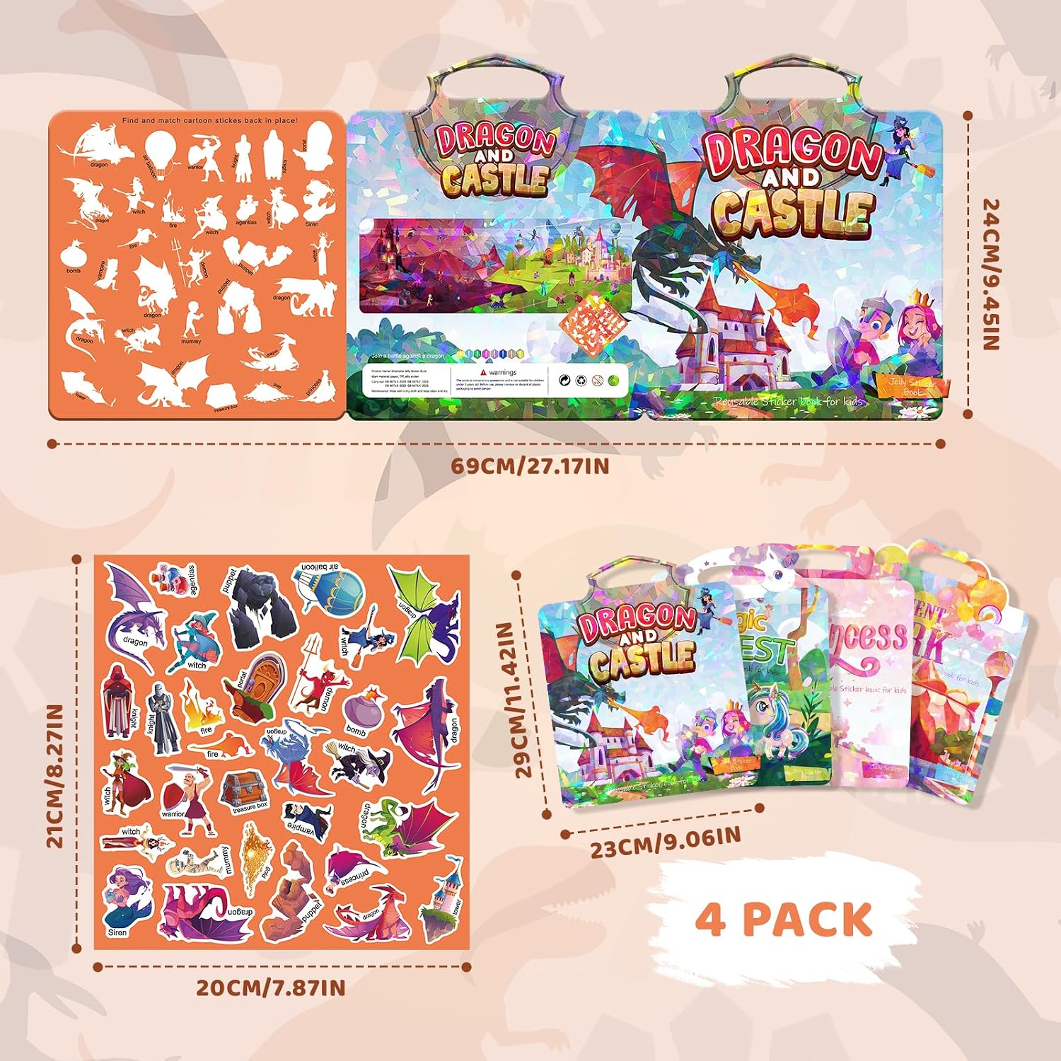Detalle 1 de GUYUCOM Adesivi per bambini dai 2 anni: set di 4 confezioni riutilizzabili, impermeabili