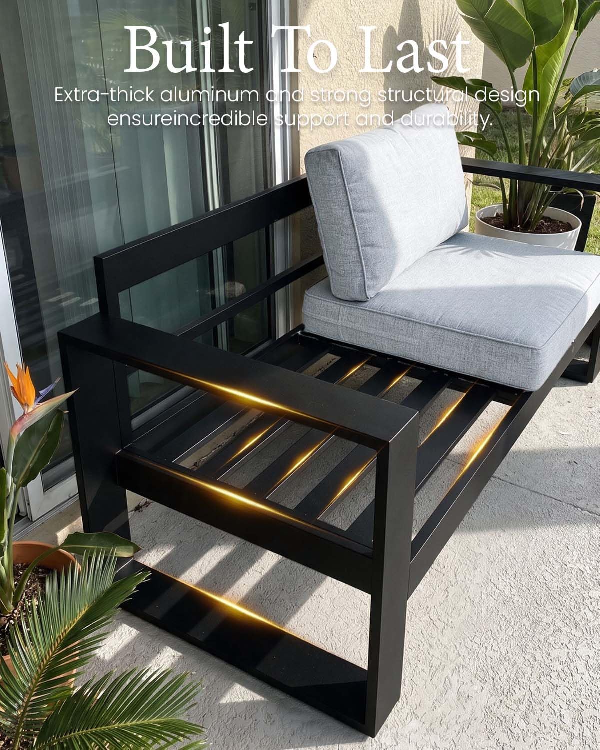 Detalle 2 de LayinSun KC5003 4-Piece Aluminum Patio Set with Fire Pit Table and Cushions