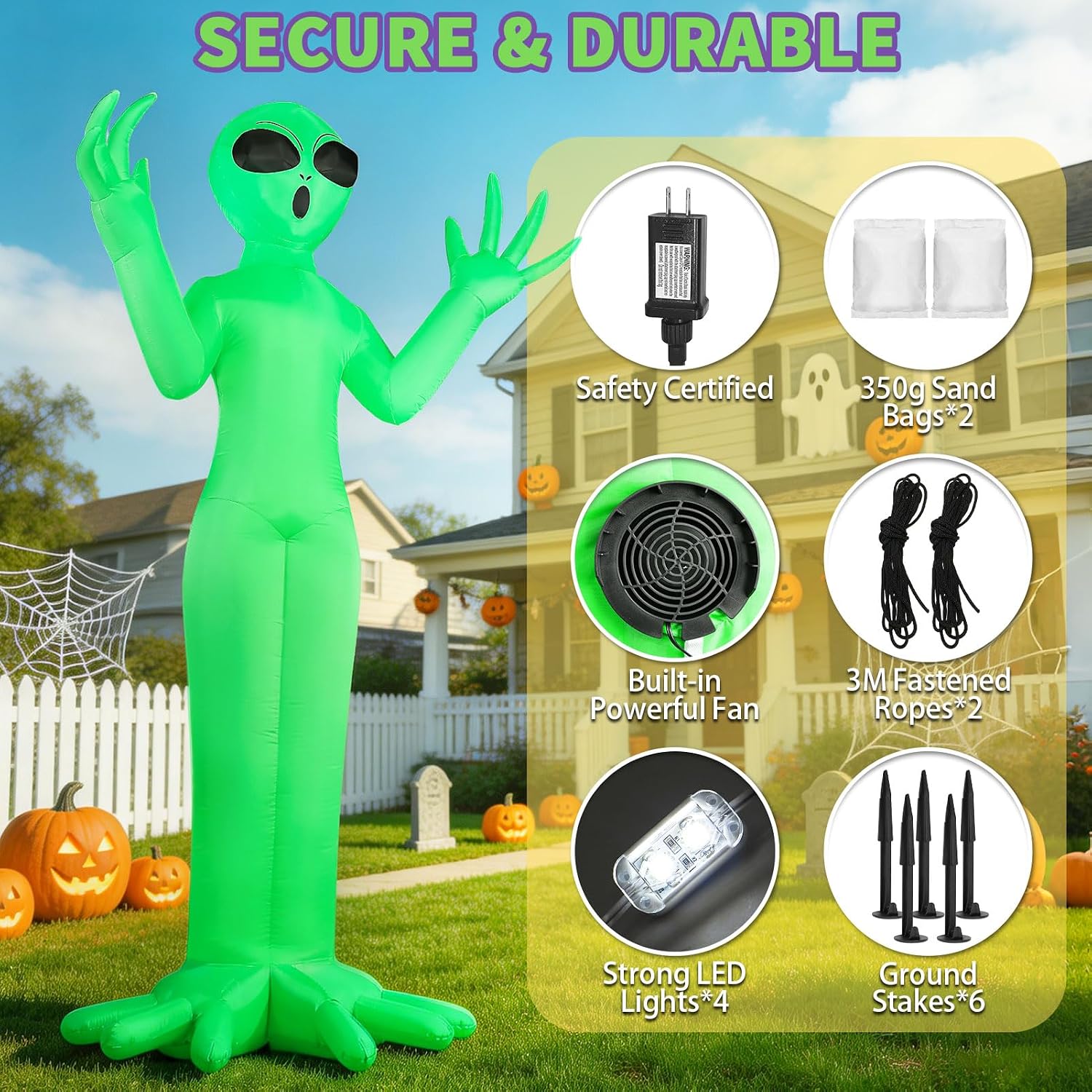 Detalle de Mahoon MH24-WXR 10FT Inflatable Alien Halloween Yard Decoration with LED Lights