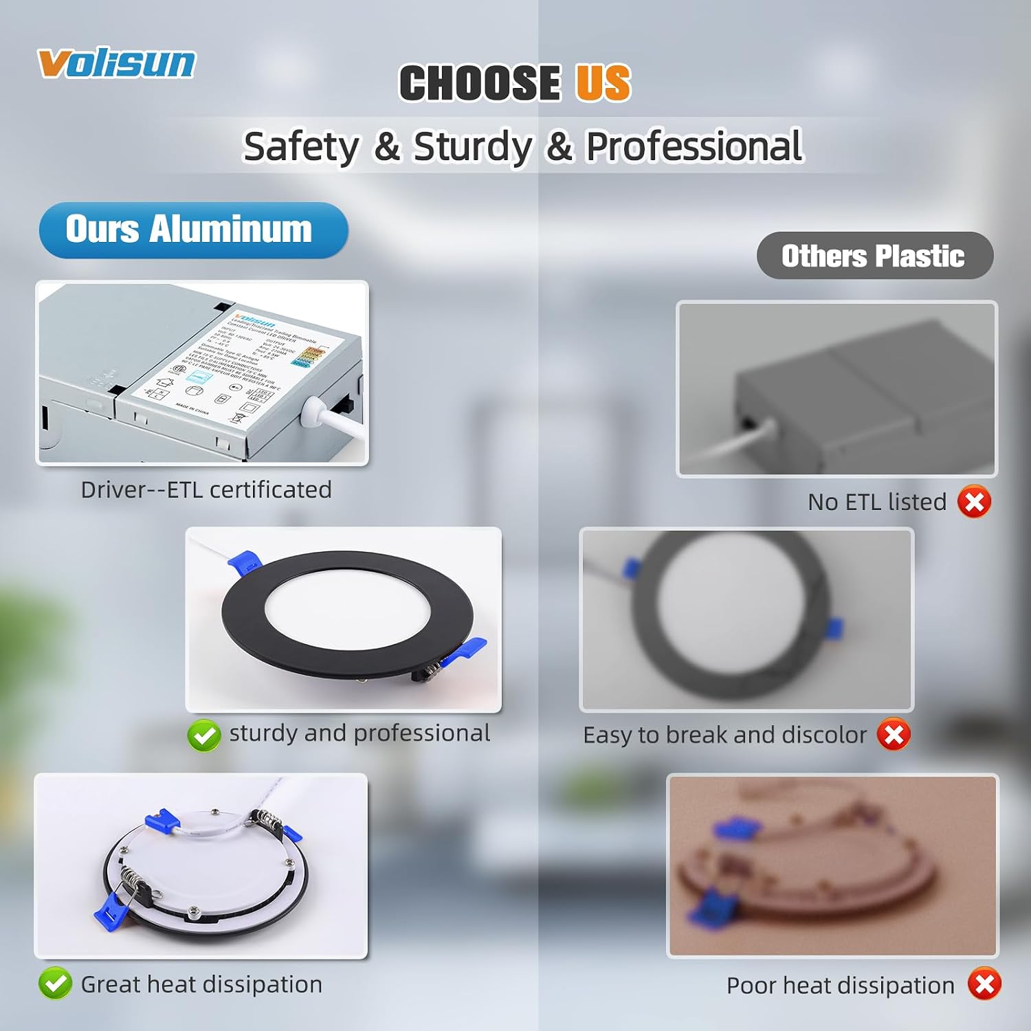 Detalle de VOLISUN 22101ZM-B-4IN6PK 4-Inch Black LED Recessed Lights, 5 CCT, 810 lm