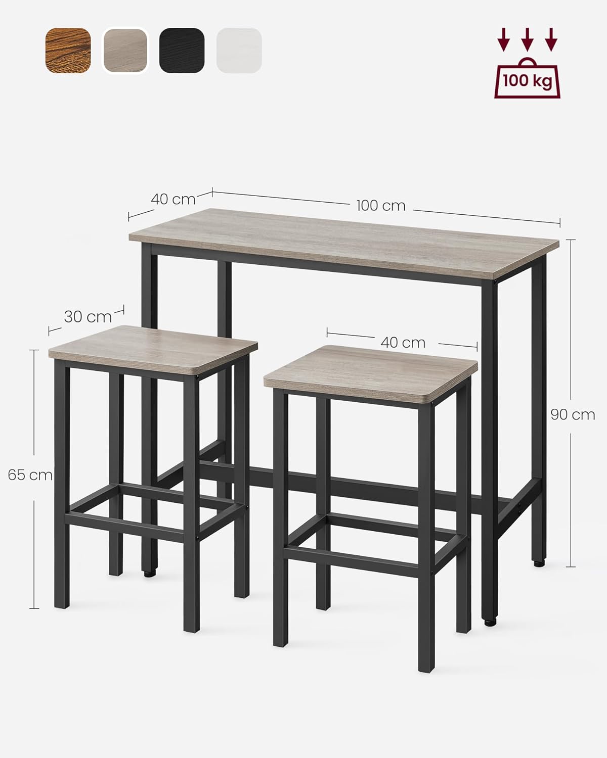 Thumbnail 5 de VASAGLE Tavolo Alto con Set di 2 Sgabelli da Bar LBT218B02: stile industriale per colazioni rapide e momenti di relax