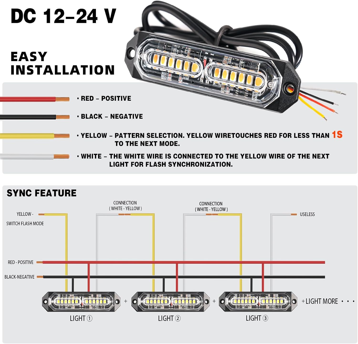 Thumbnail 3 de PKINGLAKE 8-Piece 12-LED Sync Feature Emergency Strobe Grille Lights (Blue/White)