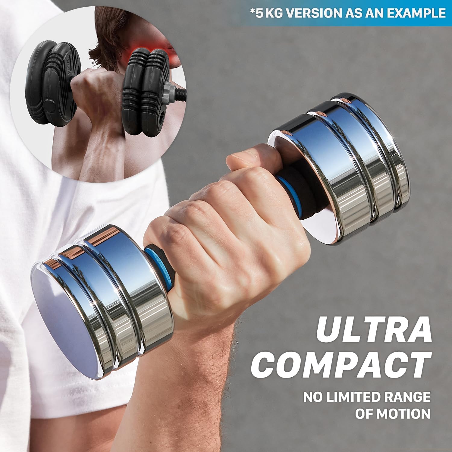 Thumbnail 4 de Northdeer Steel Ultracompact Adjustable Chrome Dumbbells (2.5kg–25kg) with Foam Handles