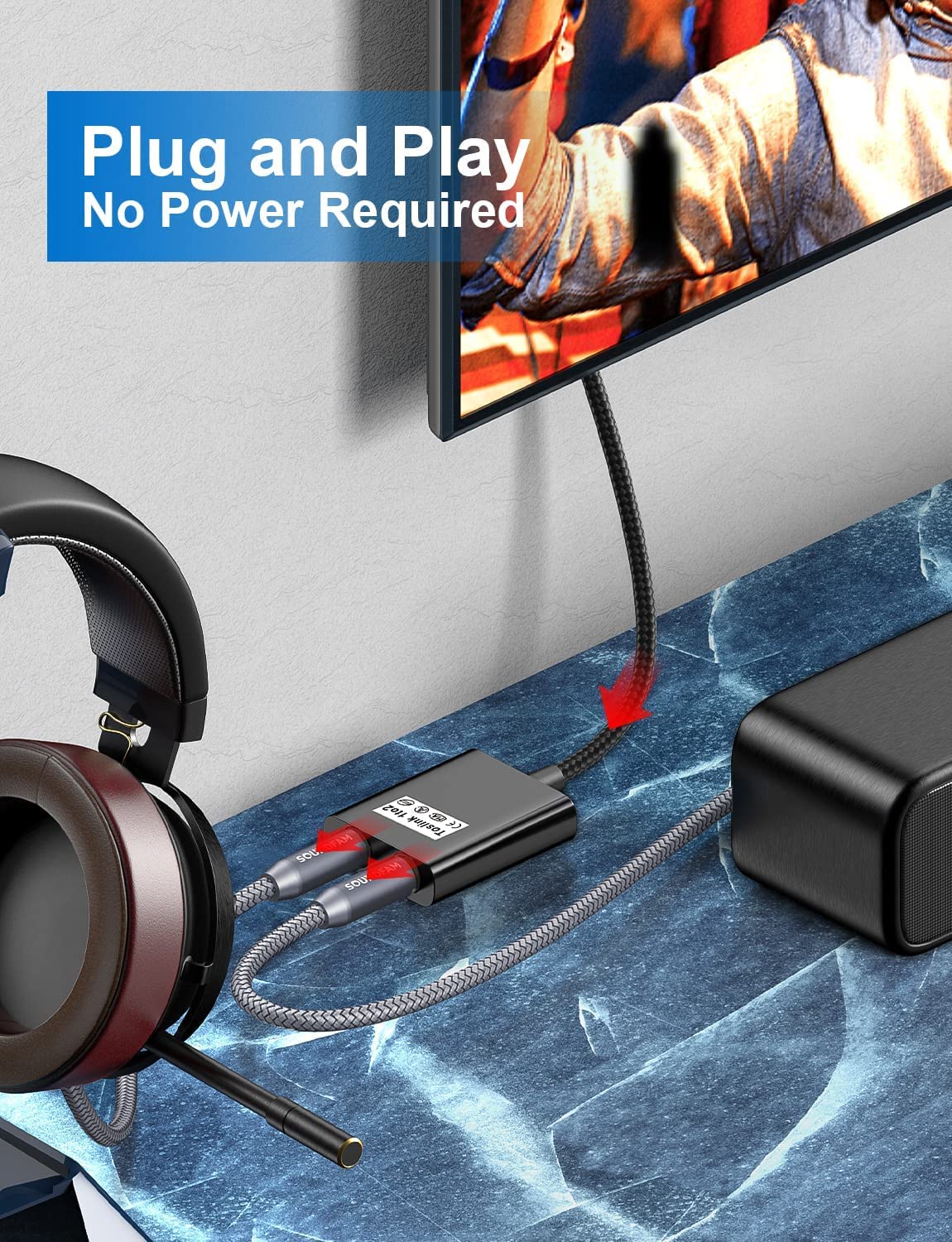 Thumbnail 5 de SOUNDFAM Toslink Splitter 1 Eingang auf 2 Ausgänge (optischer Audio-Adapter, Schwarz) – für TV, DVD & Soundbar