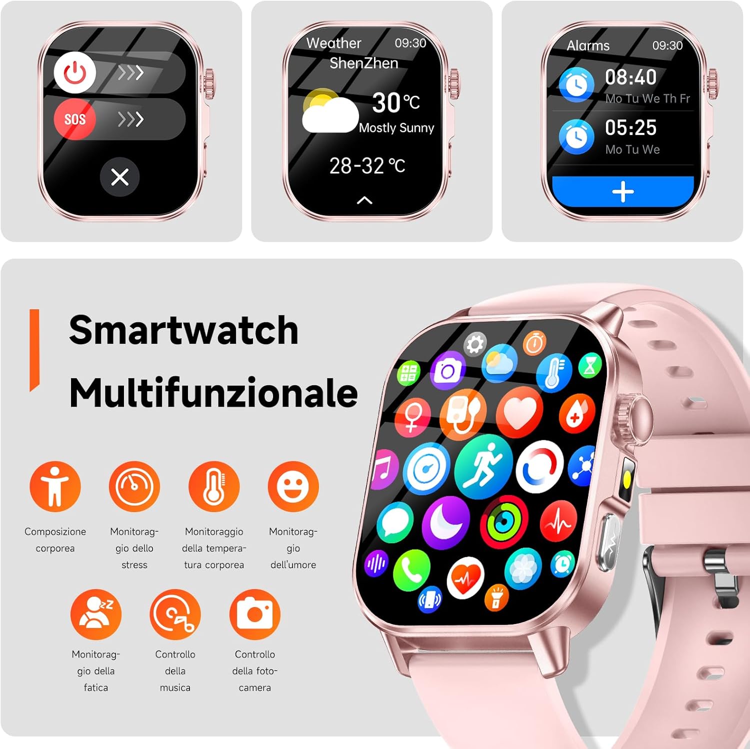 Detalle de 2026 Nuovo Smartwatch Donna ECG, Glucosemia e Salud Integrata con Schermo 2,0'' e LED