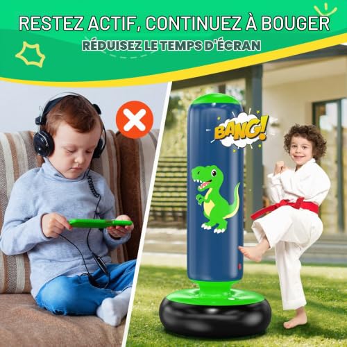 Detalle de QPAU sac de boxe gonflable sur pied pour enfants, PVC 0,5 mm, 120 cm