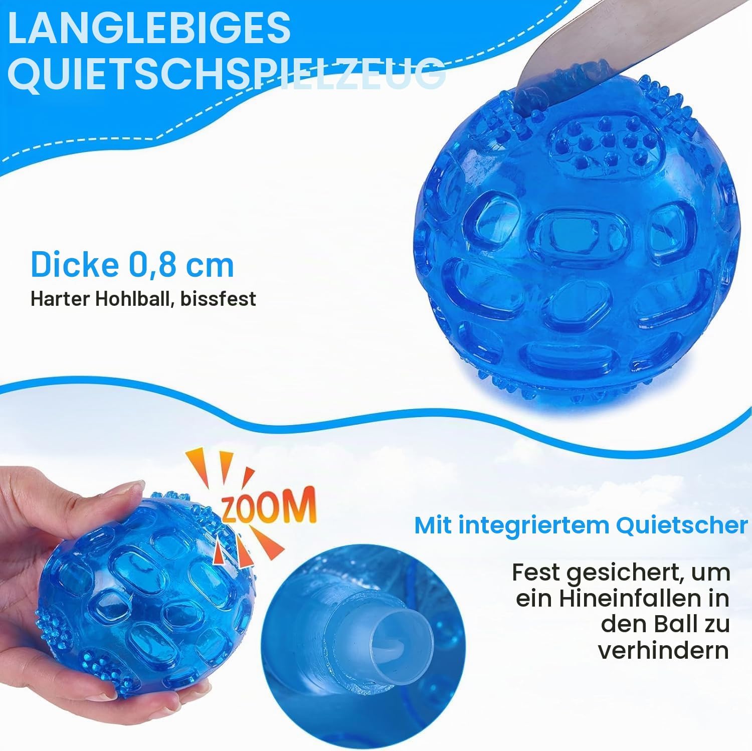 Detalle de PETTOM Quietschball Set 3er-Pack – Unzerstörbar, schwimmfähig, 7,5 cm