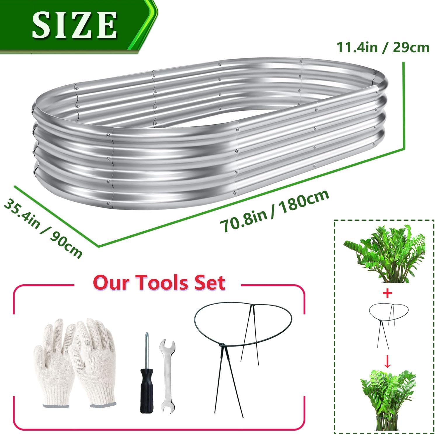 Thumbnail 4 de KINI MOX 2pc 6x3x1 ft Galvanised Raised Garden Bed with Metal Plant Climbing Stand