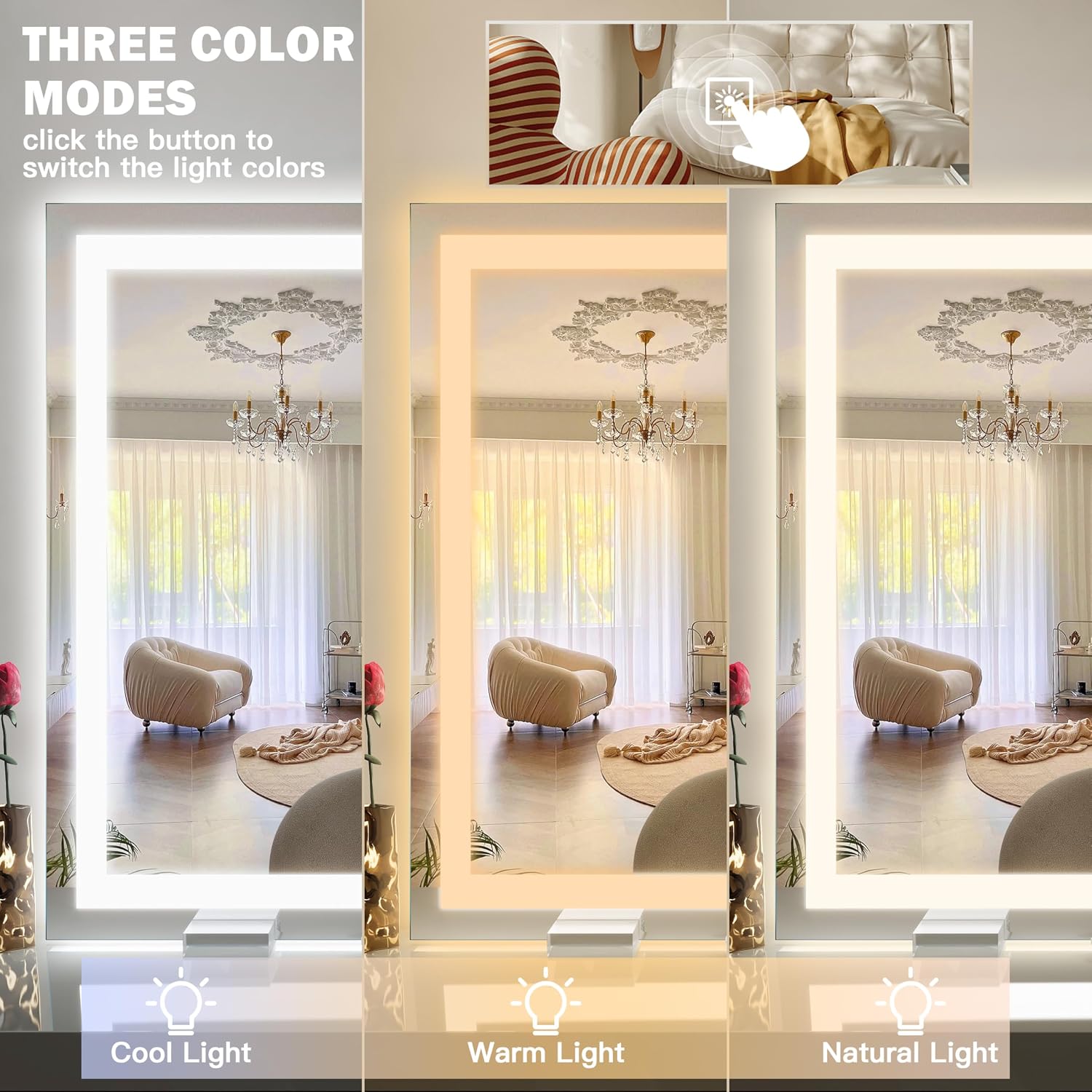 Detalle de ROLOVE 38"x28" Lighted Vanity Mirror, Dimmable 🪞