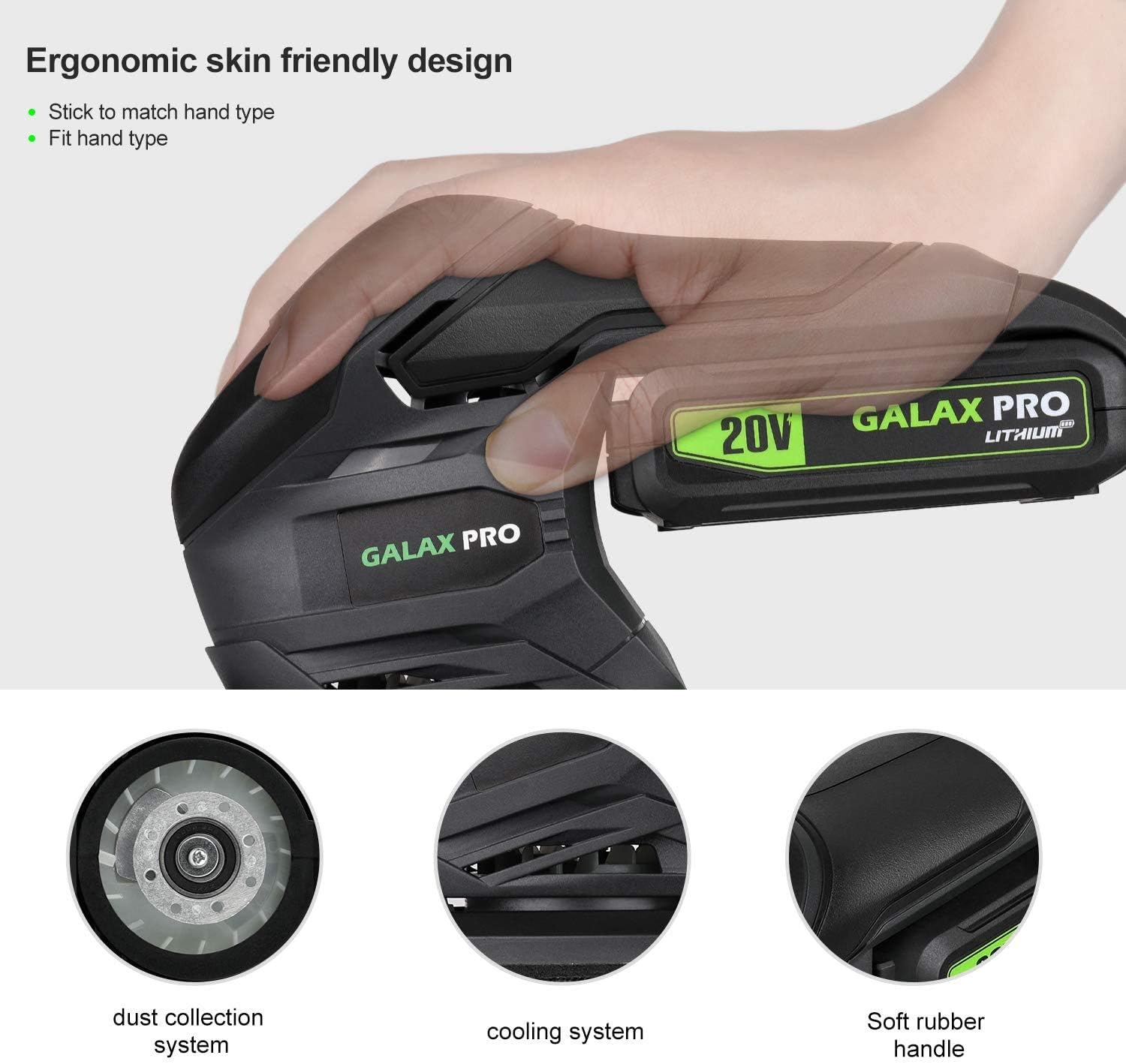Detalle de GALAX PRO Cordless Sander 20V: Compact Detail Sander with Dust System and 20 Pcs Sandpapers
