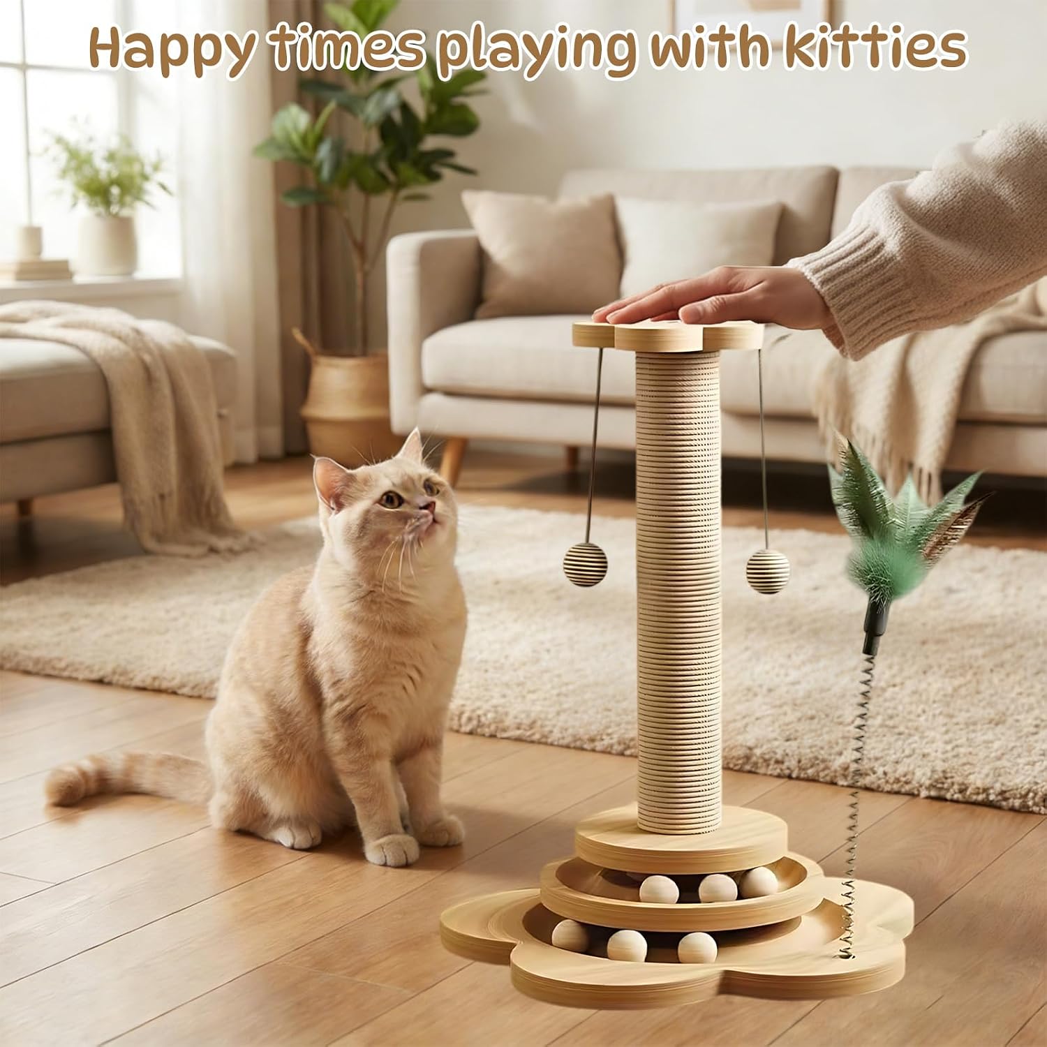 Detalle de Cat Scratching Post 46cm with 6 Wood Balls