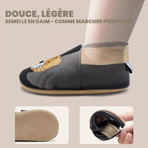 Detalle de IceUnicorn Chausson Bébé Cuir Souple - Noir Tigre, 12-18 mois