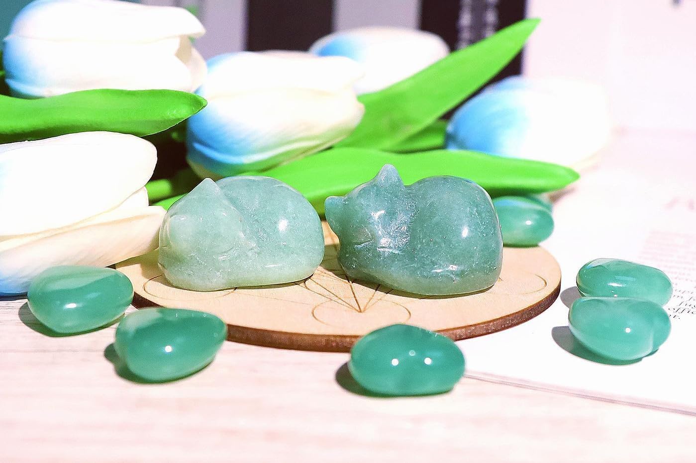 Detalle de XIANNVXI Green Sleeping Cat Ornament 38mm Aventurine Crystal Figurine